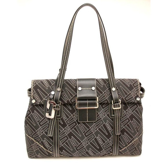 VERSUS by Gianni Versace Italy Large Jacquard Satchel Carryall Bag Handbag Black - Picture 2 of 9